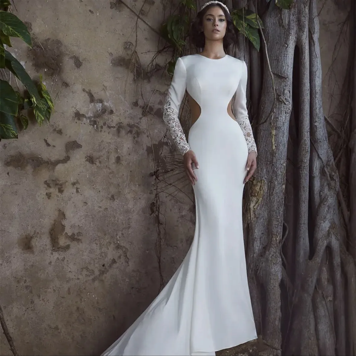 Классическое атласное свадебное платье-Русалка Darla для женщин с длинными