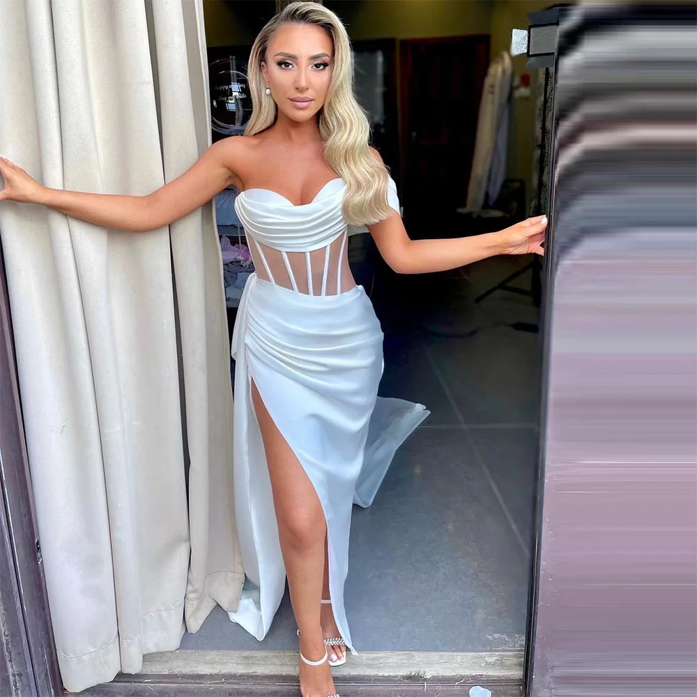 

Женское атласное платье-Русалка Sevintage, платье в стиле бохо с высоким разрезом сбоку, без рукавов, со складками и рюшами, свадебное платье, свадебное платье принцессы, 2022