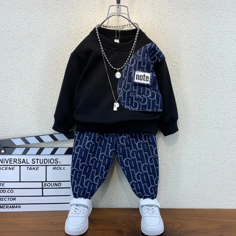 

New Children's Casual Sweater Pants Two-piece Suits Boys Suits Spring and Autumn Boys Clothes Suits Children's Clothing