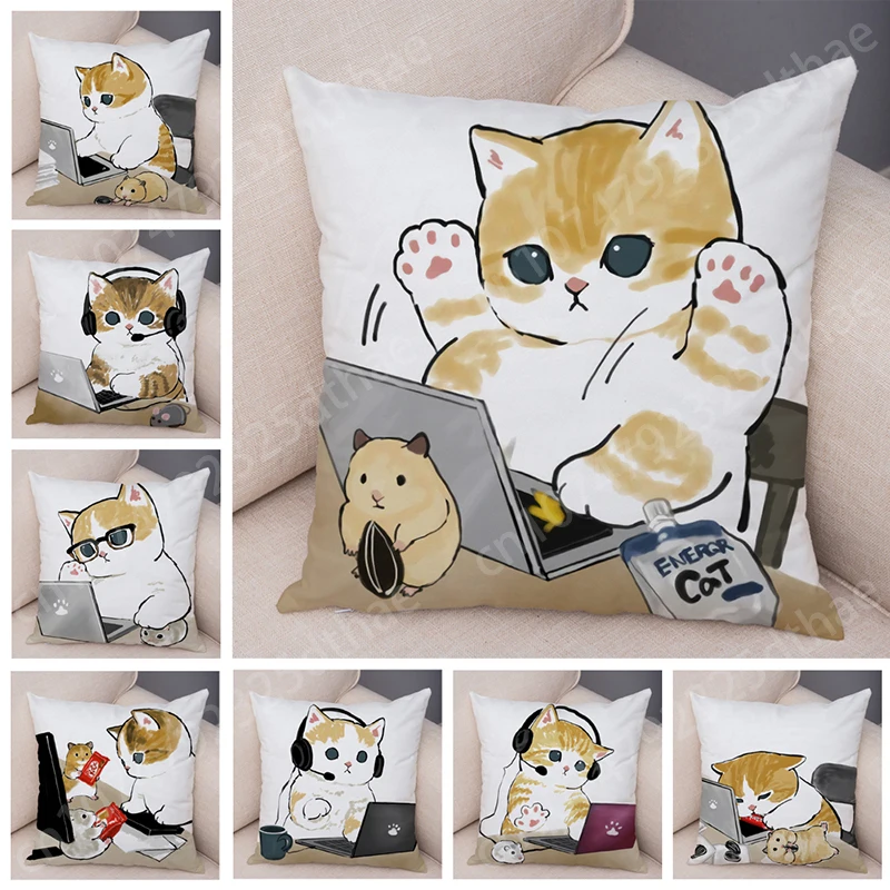 

Cute Cat Hamster Pillowcase Funny Printed Home Decorative Cartoon Pet Living Room Sofa Bed Decor Cushions Peachskin Pillow Case