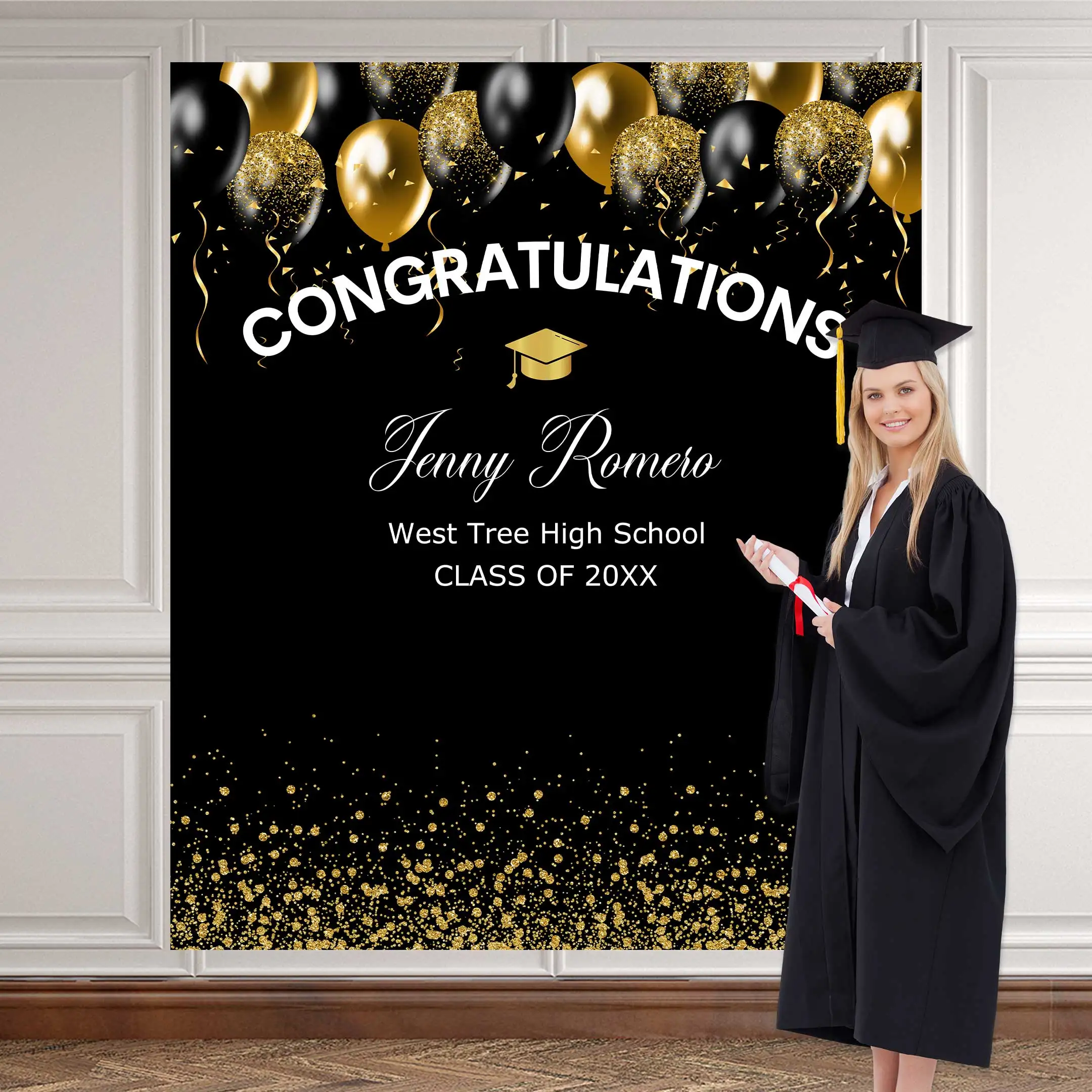 

NeoBack Personalized College Graduation Backdrop Custom Grad Photo Booth Class of 2023 Bachelor Cap Party Background Photography