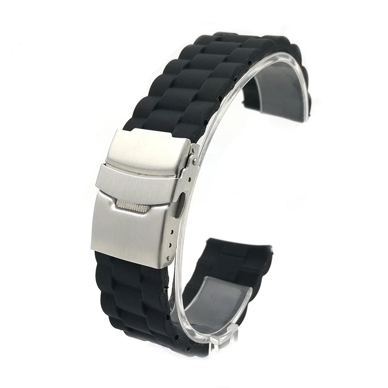

Suitable For 20mm 22mm Unisex Silicone Folding Buckle Smart Watch Strap Rubber Link Bracelet Wrist Strap Watch Accessories