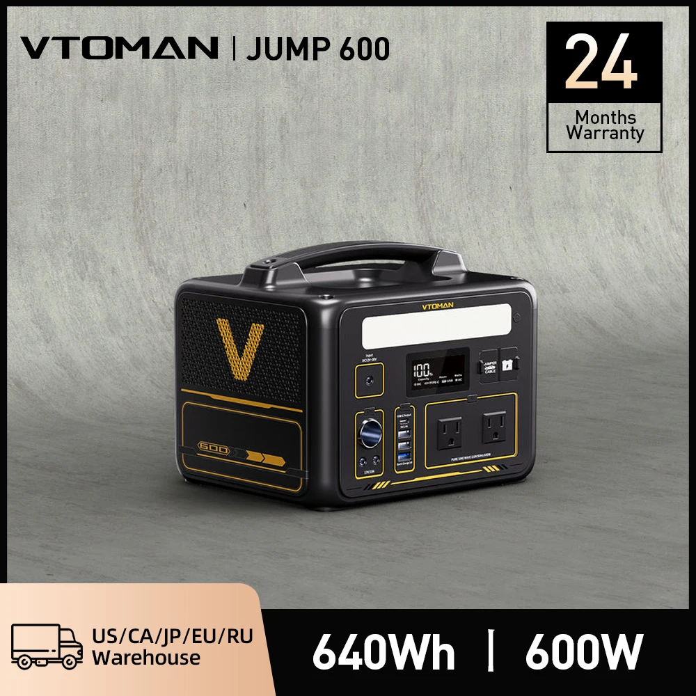 

VTOMAN JUMP 600 640Wh Portable Power Station 12V Jump Starter 600W Solar Generator Outdoor Power For Emergency Home Camping RV