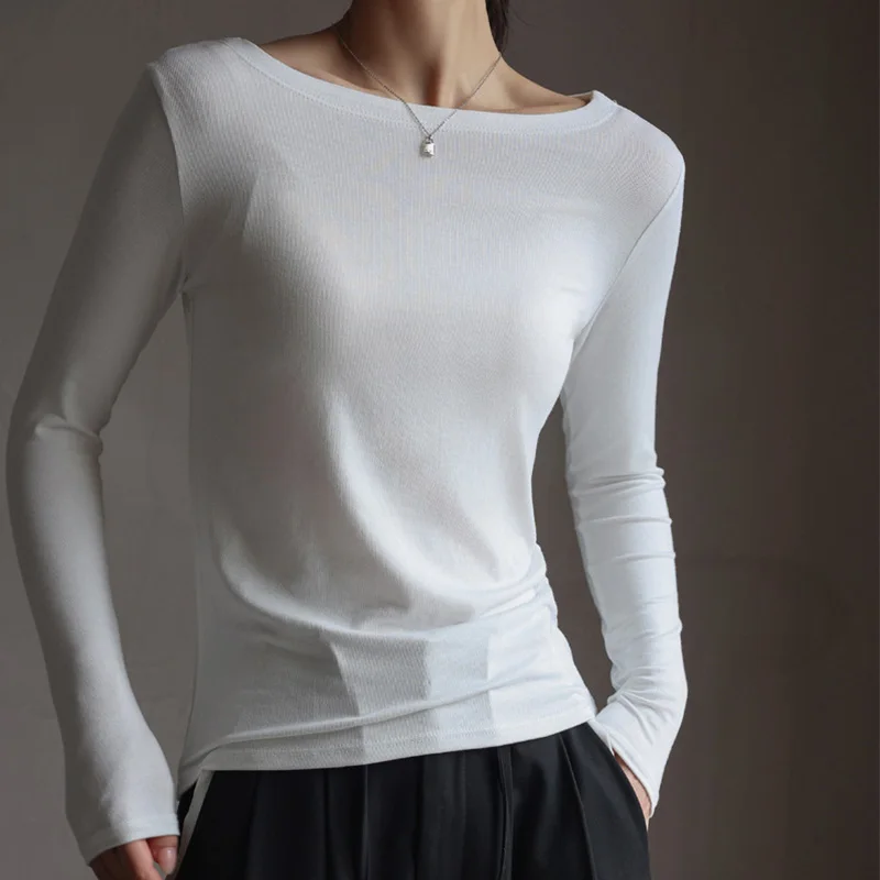 Осенние женские футболки топы из модала для ношения слоями однотонная пикантная