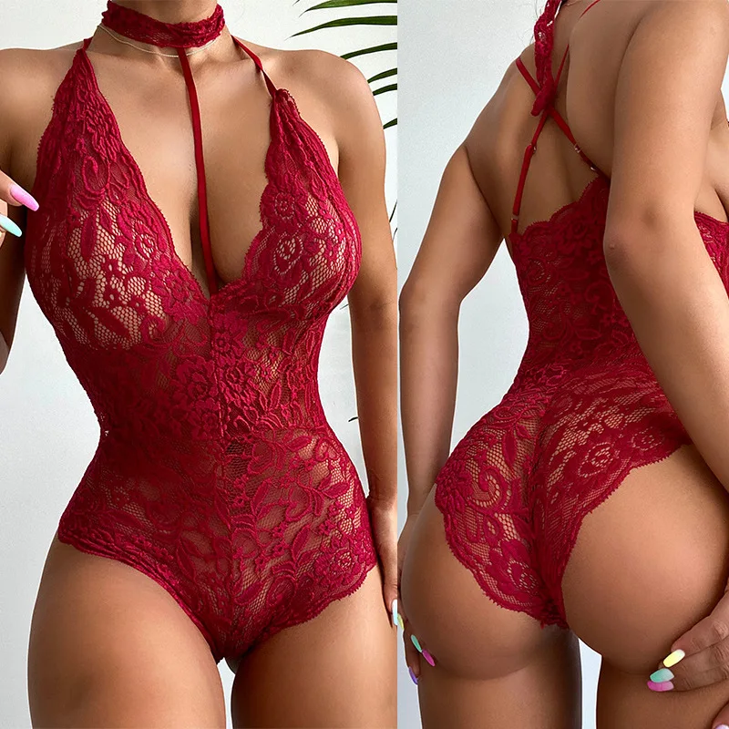Lace Lingerie Bodysuit Crotchless Sexy Nightwear Plus Size Exotic Clothes for Women Sex See Through Teddy Lingerie Erotic Porno images - 6