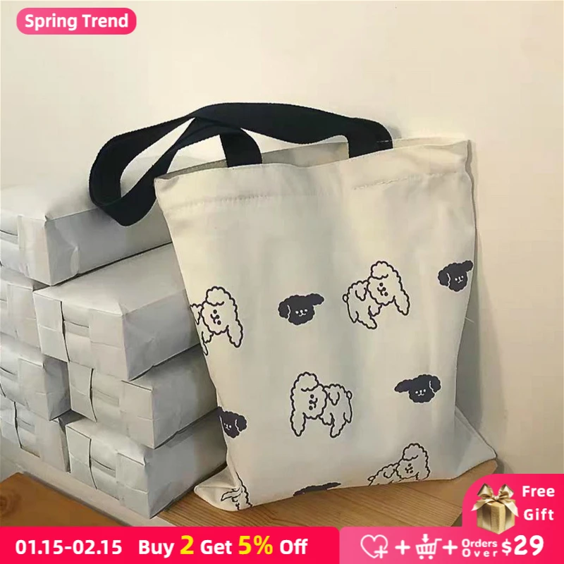 

Студенческая Милая сумочки для собак Повседневная Холщовая Сумка-тоут для девушек, Женская вместительная Экологически чистая многоразова...