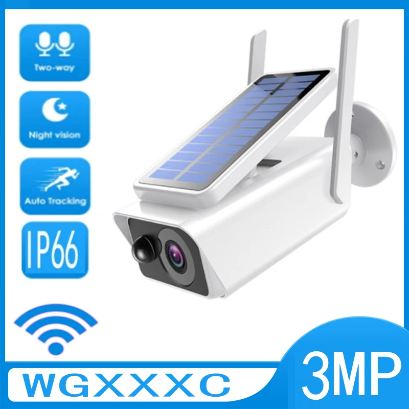 

3MP Solar Security Camera WIFI PIR Human Detection Alarm Monitoring Kamera IP66 Waterproof Night Vision Two-way Voice IP cam