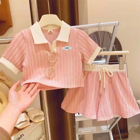 Летняя одежда для маленьких девочек, комплекты детской одежды, милые комплекты поло и шорты, удобная спортивная одежда розового цвета, 2 шт.