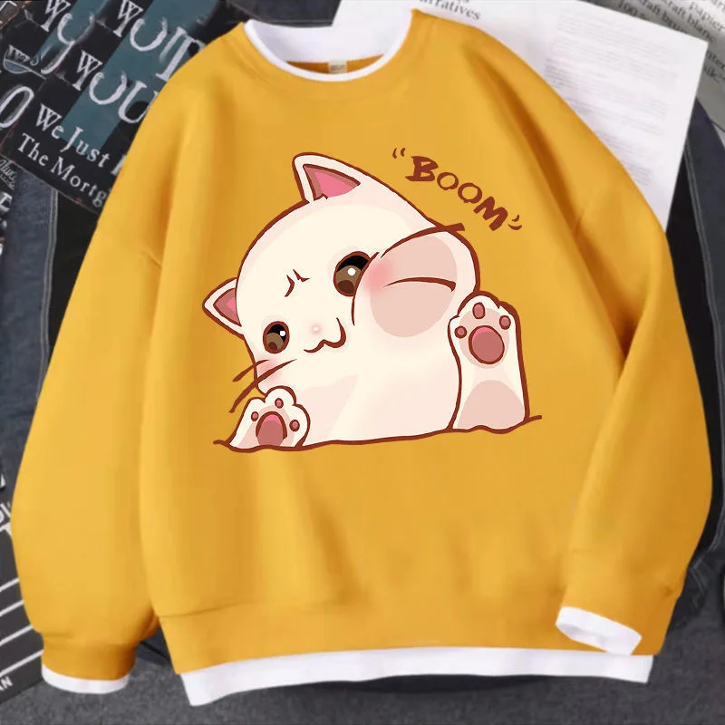 

Autumn Winter Fake 2022 Two Hoodies Women Casual Harajuku Y2k Cartoon Kawaii Print Long Sleeve Sweatshirt Pullover Female Tops