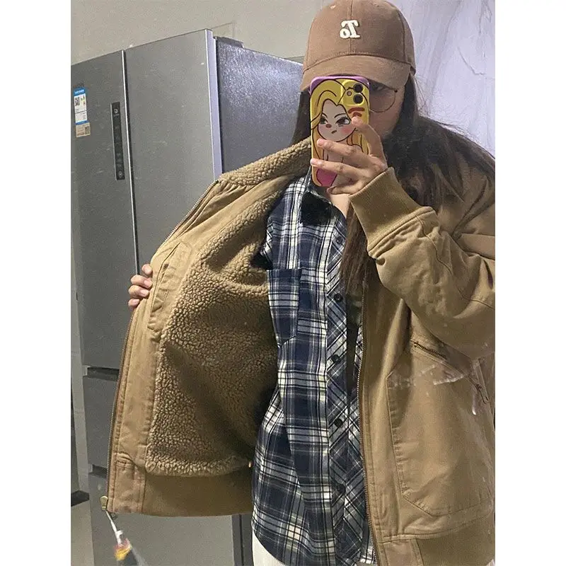 Женское пальто на овечьем пуху осень-зима 2023 новая свободная летная куртка в