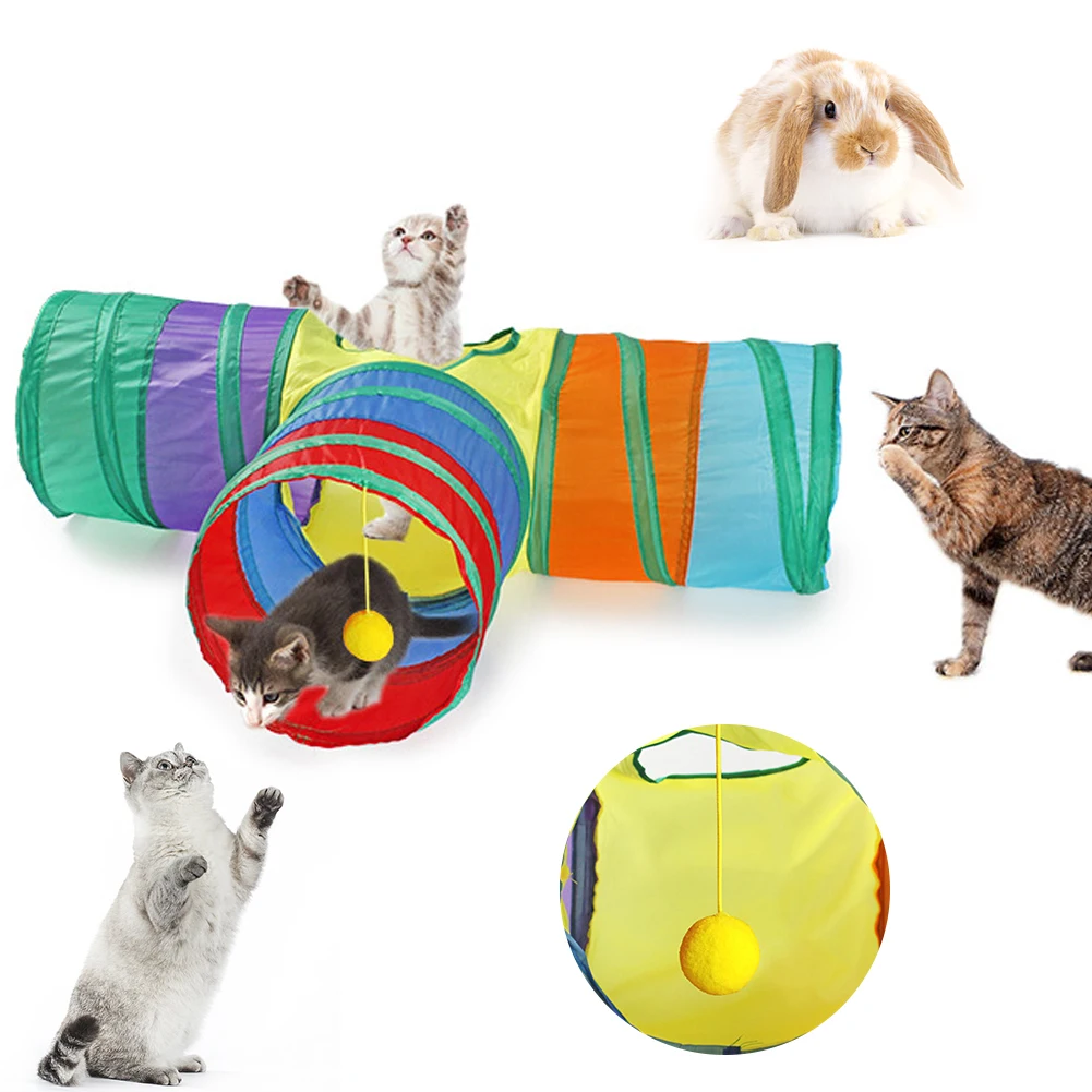

Туннель для домашних животных с интерактивным шариком, комнатная и уличная игрушка для активного отдыха, Банни, кот, 3-сторонняя увлекательн...
