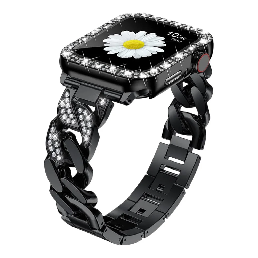 

Женский браслет для Apple Watch 41 мм, ремешок 8 7 6 5 4 SE2 40 мм 44 мм 45 мм, блестящий ремешок для ПК, браслет из нержавеющей стали для iWatch Ultra 49 мм