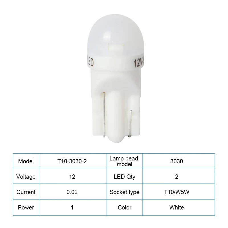 

10-100pcs Hight Quality LED Model T10-3030-2 lamp bead 3030 12V Socket Type T10\W5W White Color Car light License Plate Lamp