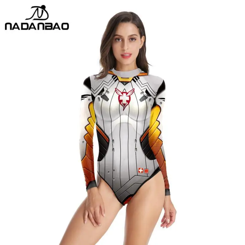 

NADANBAO 2022 New Sexy Female Swimsuits Cosplay Costumes For Summer Beach Women One Piece Push Up Long-sleeved Bathing Suits