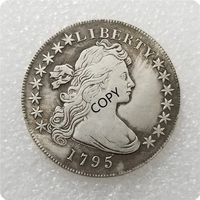 

Antique Craft 1795 American Brass Silver Plated Aged Silver Dollar Replica Coin