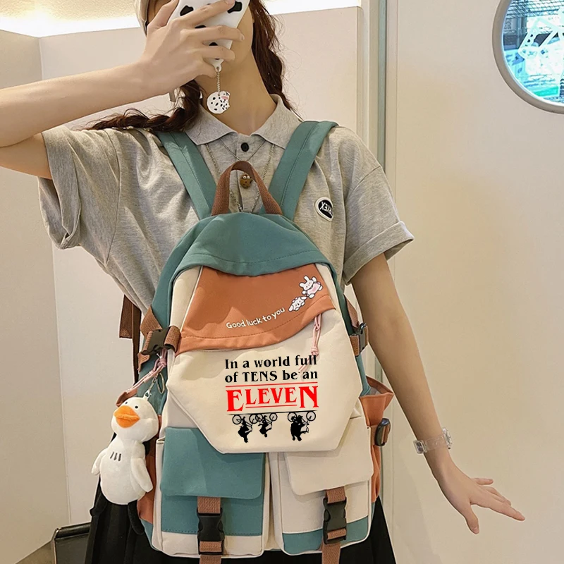 

Anime Stranger Things Backpack In A World Full of TENS Be An ELEVEN Schoolbag Girls Boys Waterproof Laptop bag Teenager Bookbags