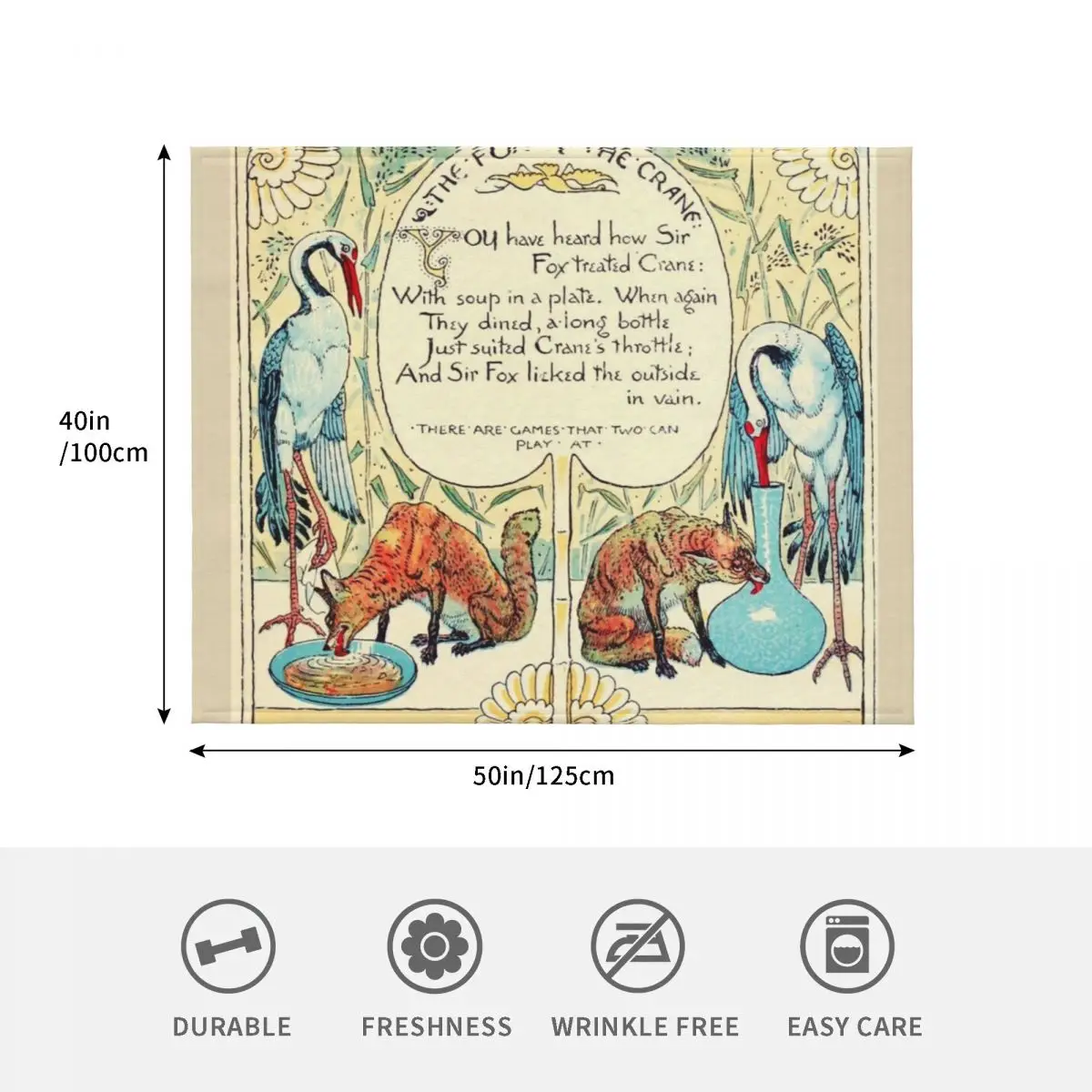 Фото RED FOX AND THE CRANE Art Nouveau Aesop Fables Плед Роскошные одеяла для диванов Модные диваны Одеяла для диванов №4