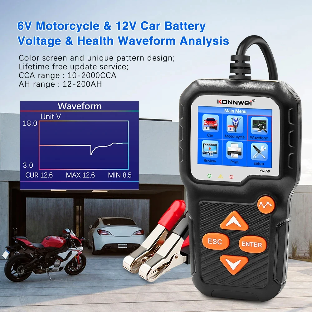 KONNWEI KW650 тестер автомобильного аккумулятора KW218 6 В 12 мотоциклетный
