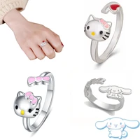 hello kitty silver ring for women fashion sanrio kawaii cartoon cinnamoroll figure anime rings party trend jewelry birthday gift