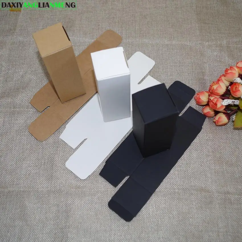 

100pcs/lot 3x3x12cm 30ml White Black Kraft Paper Box DIY Lipstick Perfume Essential Oil Bottle Packaging Boxes Valve