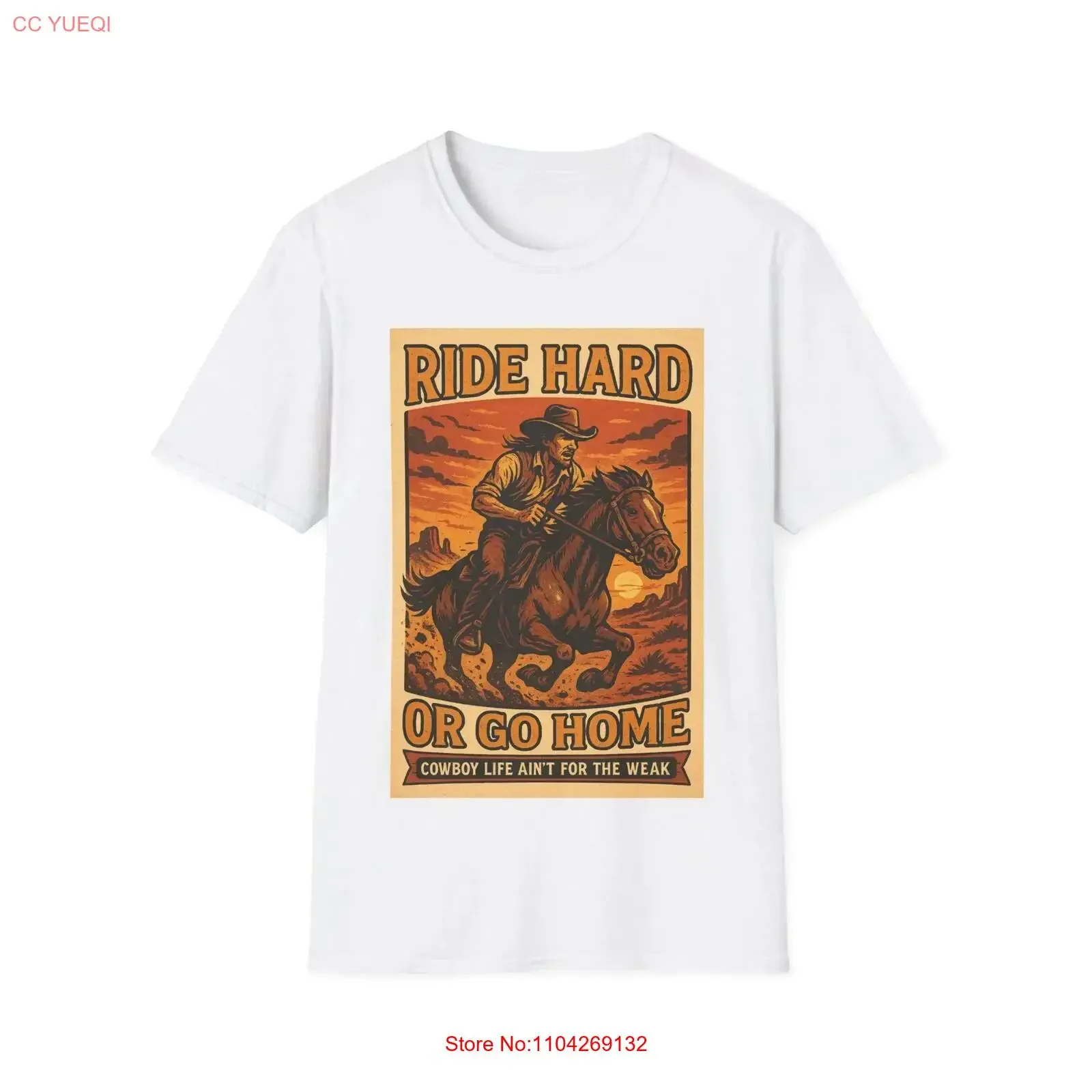 Фото Футболка Cowboy Life Ride Hard: винтажная, с эффектом потертости, с графическим принтом, мягкая, для любителей вестерна и конного спорта, в стиле кантри. №1