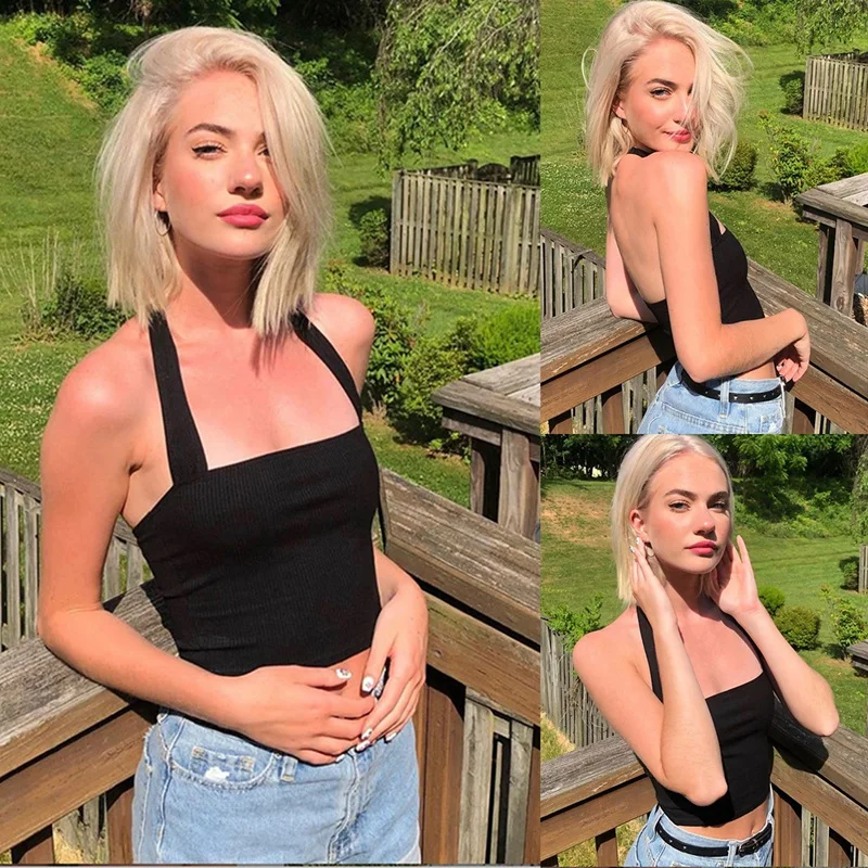 

Women's New Lace Straps Halter Halter Slim Navel Bottoming Vest Black