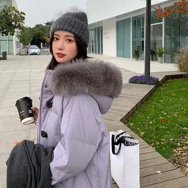 Thickened Down Jacket Women's Medium-length Winter White Duck Down Cotton Jacket Solid Colour Warm Slim Knee-length Waist Coat