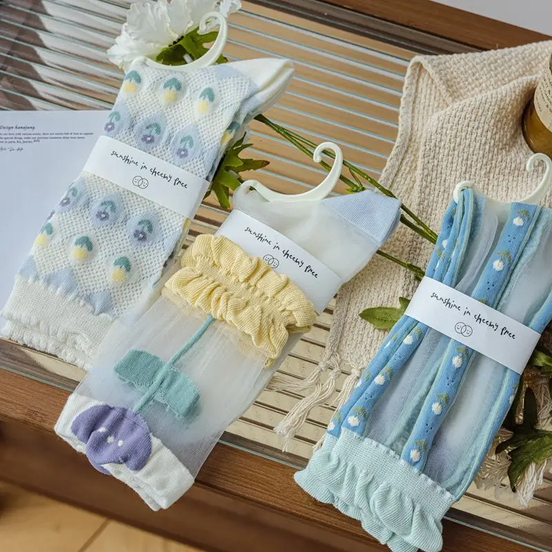 10PAIRS Spring and Summer Transparent Khaki Silk Mid-Calf Socks Women's Breathable All-Match Summer Women's Socks