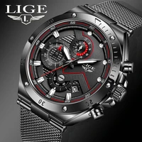 lige top brand men watch stainless steel mesh belt quartz watches business wristwatch waterproof watch for men relogio masculino