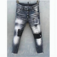 dsquared2 mens skinny jeans with ripped holes and elastic paint spray blue stitching beggar pants dsq055