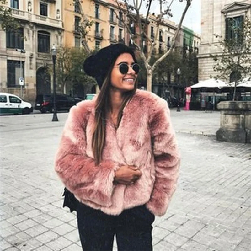 Fashion Furry Collarless Long-sleeved Coat Furry Faux Fur Coat, Women's Fluffy Warm Long-sleeved Women's Autumn and Winter Coat
