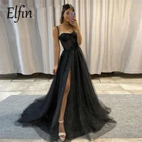 elfin evening dresses sleeveless formal party luxury a line lace up pleats spaghetti strap tulle elegant customization prom