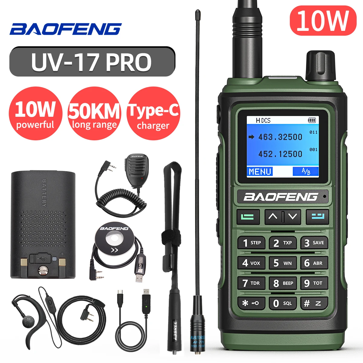 

Bao Feng UV-17 Dual Band UHF VHF Portable Walkie Talkie Long Range Handle Radio Fm Wireless Amateur Two-Way Radio for Hunting