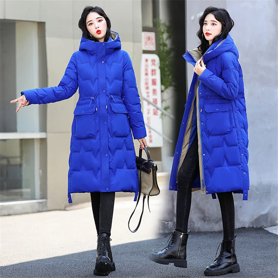 Winter Hooded Down Cotton Slim Long Coat Women Warm Thick Parkas Snow Wear Outwear Causal Korean Overcoat Windbreaker Jackets