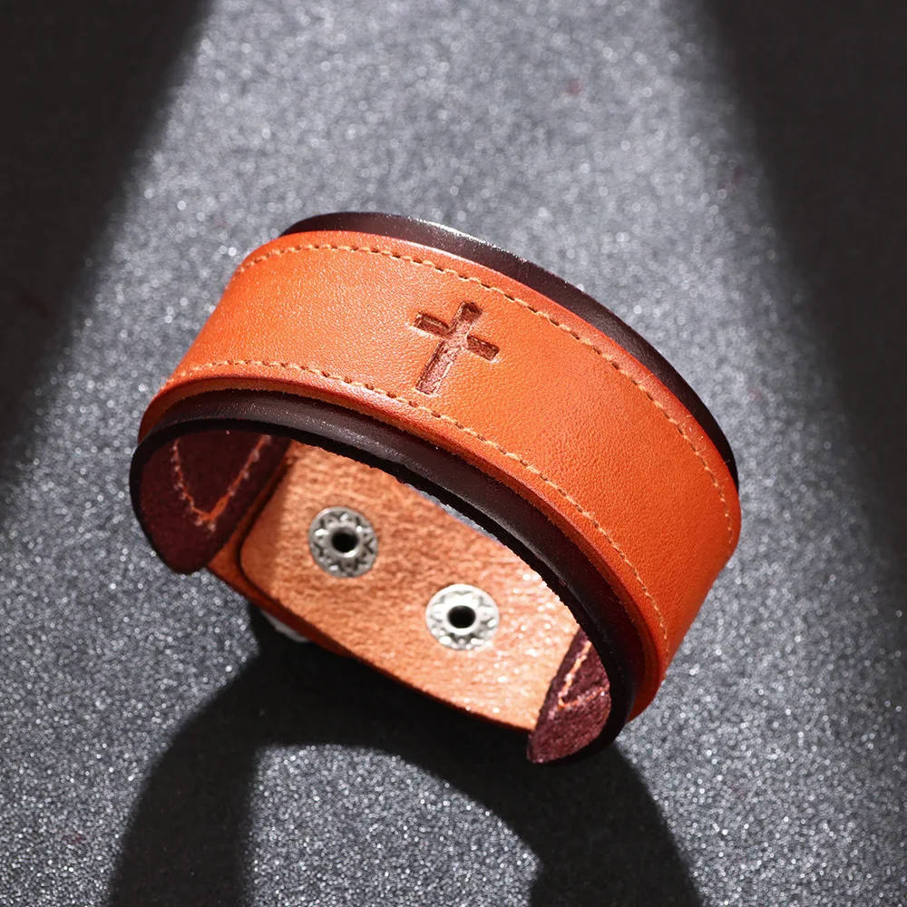 

New Handmade Men's Leather Bracelet Cross Men's Vintage Personalized Hand Jewelry Lover Gift