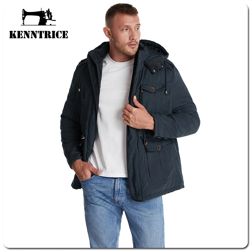 Kenntrice Thermal Parkas Jackets Large Size Classic Vintage Loose Cold Proof Fleece Hooded Snow Men'S Polar Fleece Big Yards