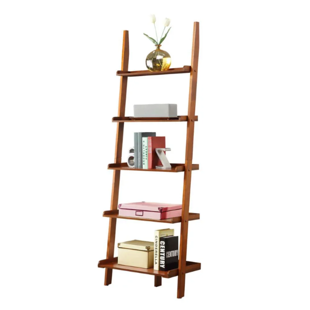 

American Heritage Bookshelf Ladder Cherry Children Cabinets 5 Tiers of Spacious Shelving Solid Pine, Birch Veneer, MDF