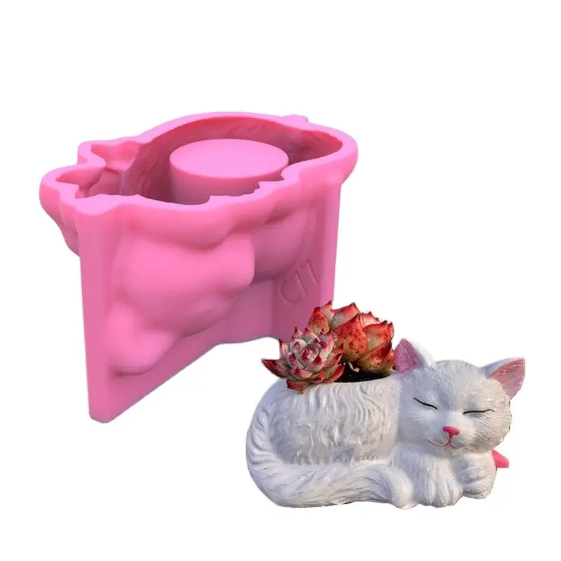 

Cute Kitty Silicone Mold for Handmade Desktop Decoration Gypsum Epoxy Resin Pen Holder Flower Pot Micro-landscape Silicone Mould