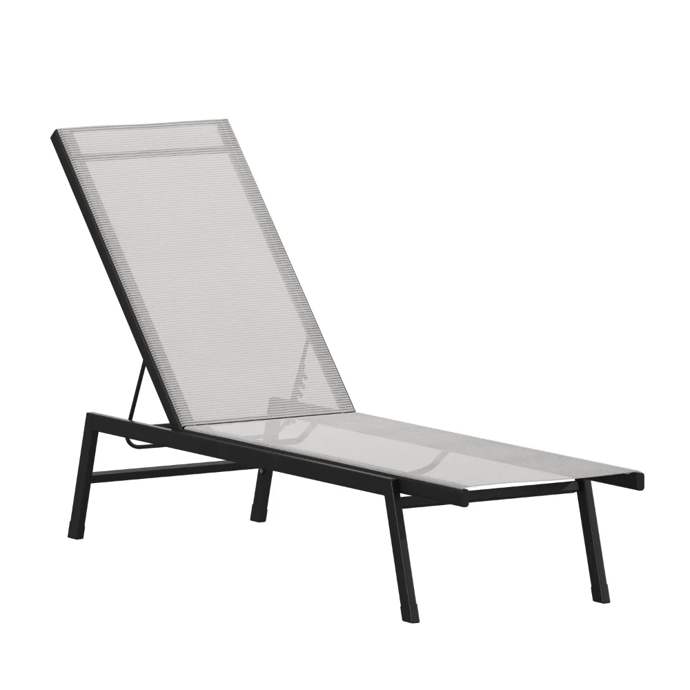 

Flash Furniture Brazos Adjustable Chaise Lounge Chair, Outdoor Five-Position Recliner, All Weather, Black/Gray