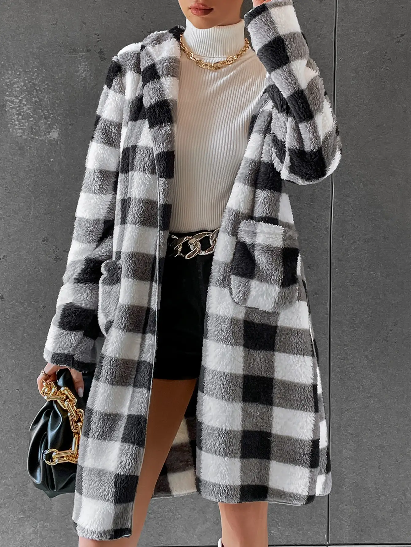 

Fleece Plaid Oversized Cardigan Coat Open Stitch Casual Hooded Women Jackets Pocket Long Sleeve Autumn Outwear Coats