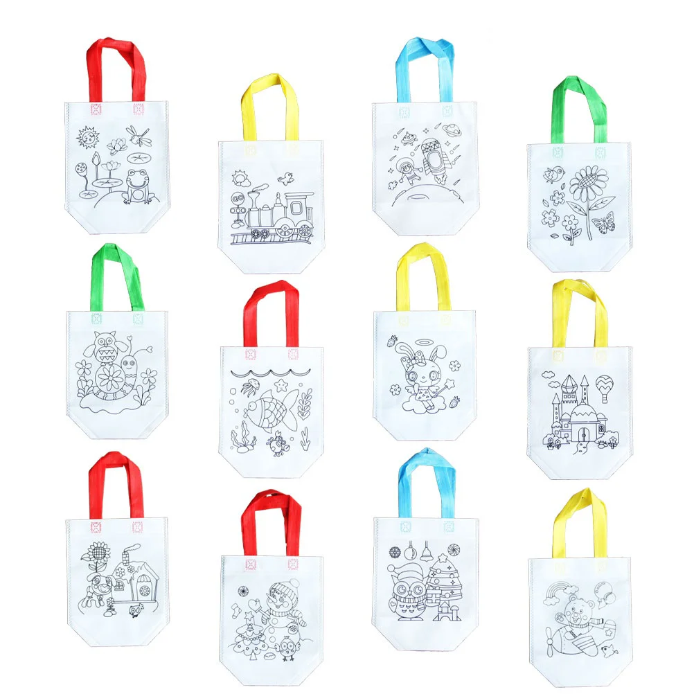 

12pcs DIY Colorful Graffiti Party Goodie Bags Canvas Bag Kids Tote Bag Birthday Gifts for Craft Children Kindergarten