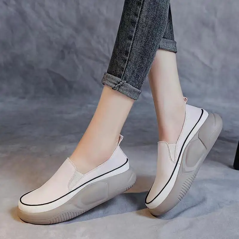 

Туфли женские кожаные с круглым носком, лоферы, толстая подошва, без застежки, Повседневная маленькая обувь в стиле ретро, лето-осень 2022