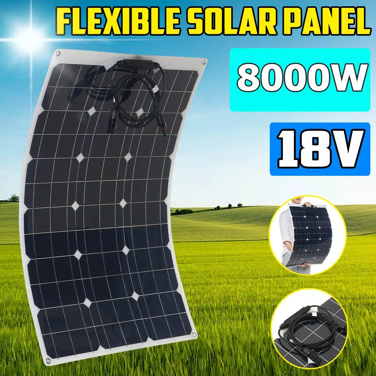 

Solar Panel 18V 8000W PET Flexible Solar System Solar Panel Kit Complete RV Car Battery Solar Charger For Home Outdoor RV