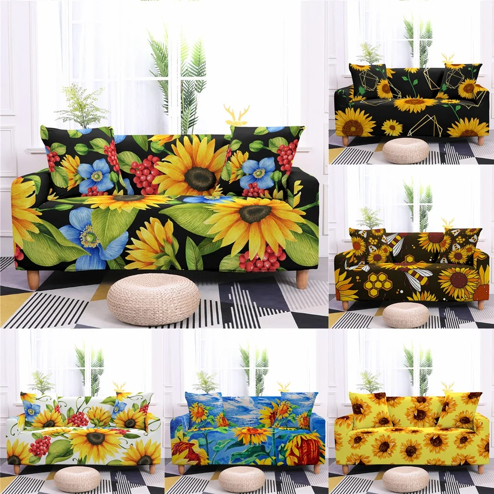 

Sunflower Elastic Sofa Cover Stretch Couch Slipcovers Corner Flower Sofa Covers Living Room Sectional Couch Cover 1/2/3/4 Seat