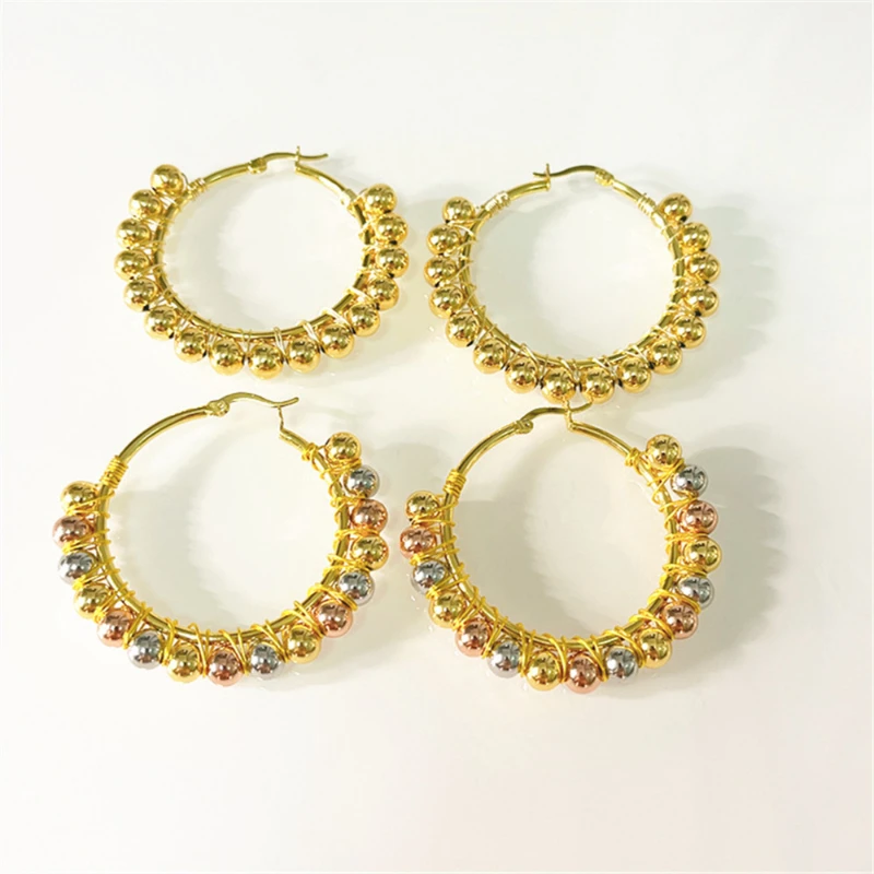 

Temperament Round Beads Hand-wound Ladies Earrings Metal Beaded Fashion Earring Accessories