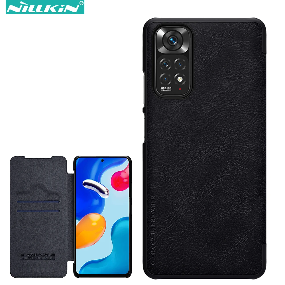 

Кожаный чехол-книжка Nillkin Qin для Xiaomi Redmi Note 11s 4G, Роскошный деловой чехол с отделением для карт