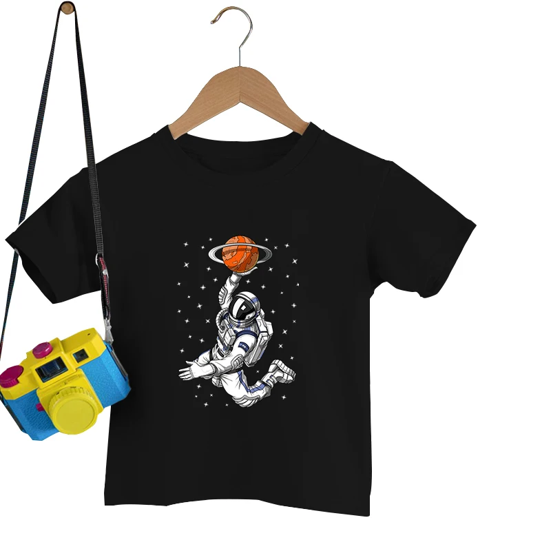 

Летние детские футболки для баскетбола, астронавта, одежда в стиле Харадзюку для маленьких девочек, уличная одежда с короткими рукавами для маленьких мальчиков, крутые детские футболки