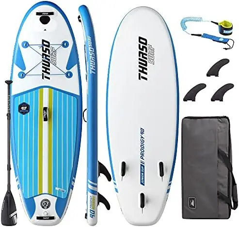 

SURF Prodigy Junior Kids Inflatable SUP Stand Up Paddle Board 7'6 x 30'' x 4'' Two Layer Includes Adjustable Beach tires Surfer