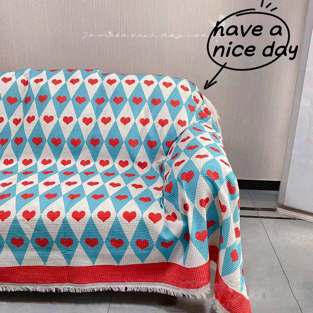Чехол на диван и стул с сердечным узором тканое одеяло для пикника путешествий