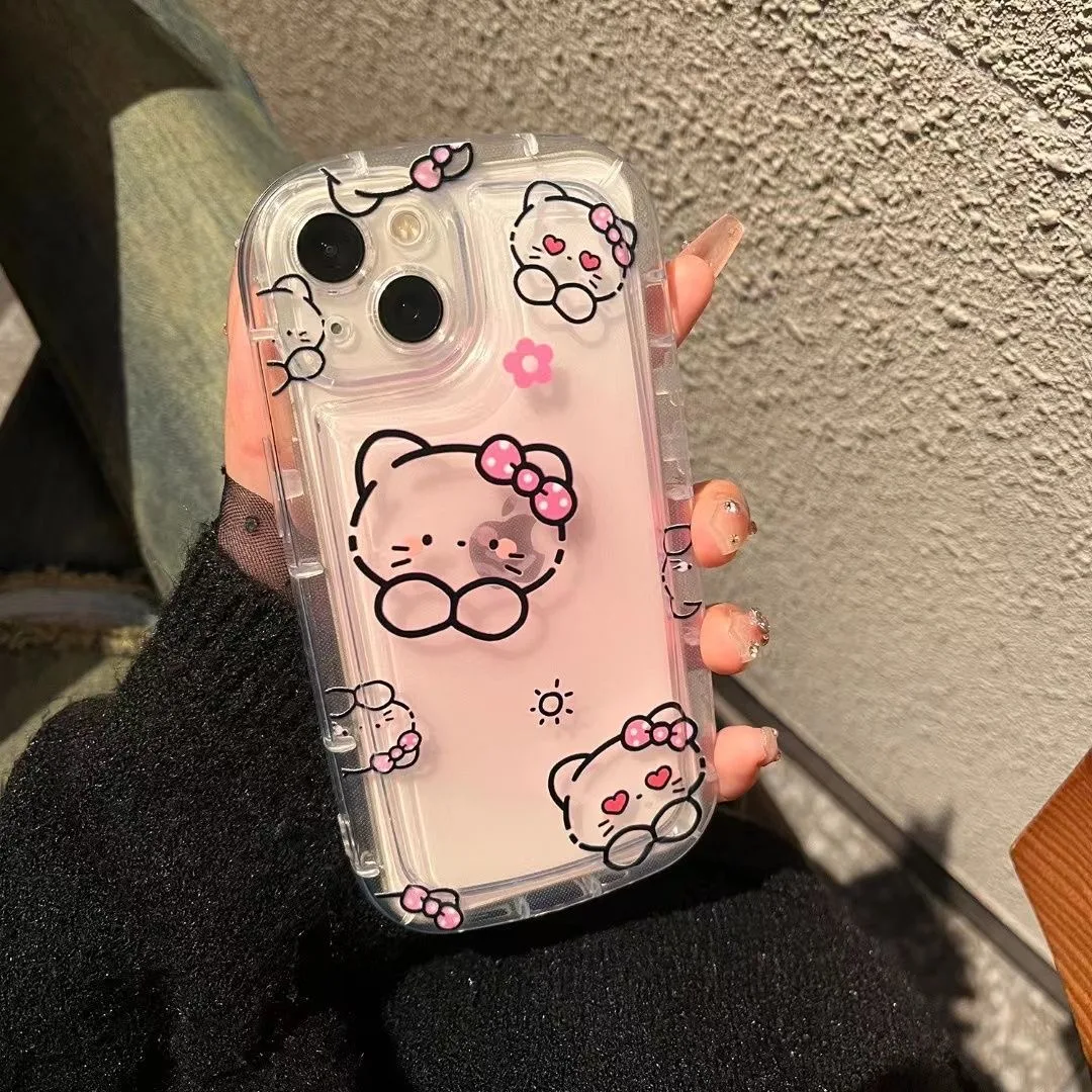 

Ins Hello Kitty Phone Case for IPhone 14 13 12 11 Pro Max X XR XS MAX 7 8Plus Y2k Girl Gift Clear Anti-fall Back Cover